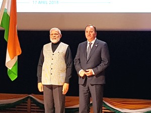 Modi and Lofven_during the National Anthem